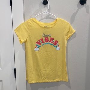 New Girls X-Large XL T-Shirt Tee Top Shirt Yellow “Good Vibes” Rainbow